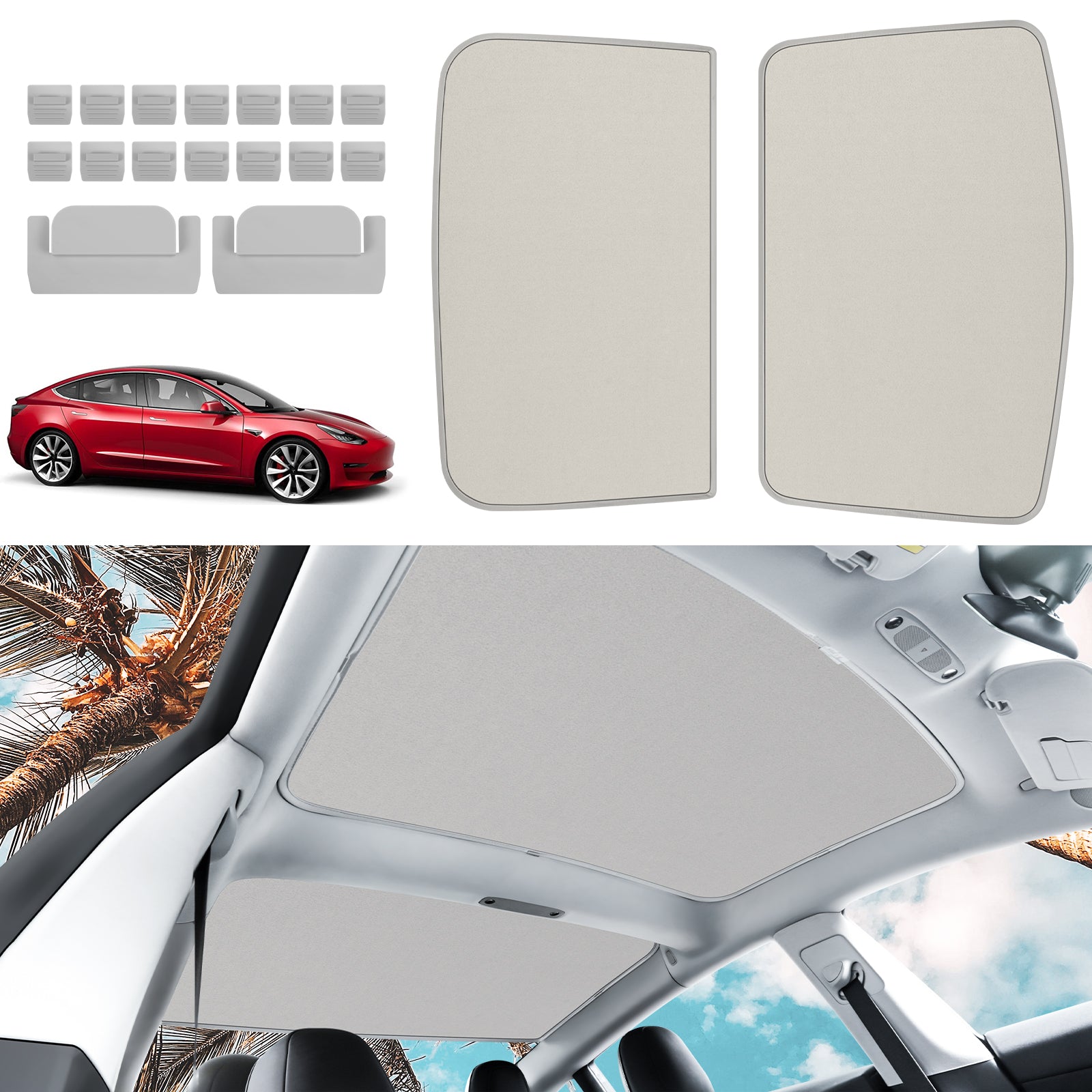 KUNIST roof sunshade for Tesla Model 3 2017–2020, brilliant suede