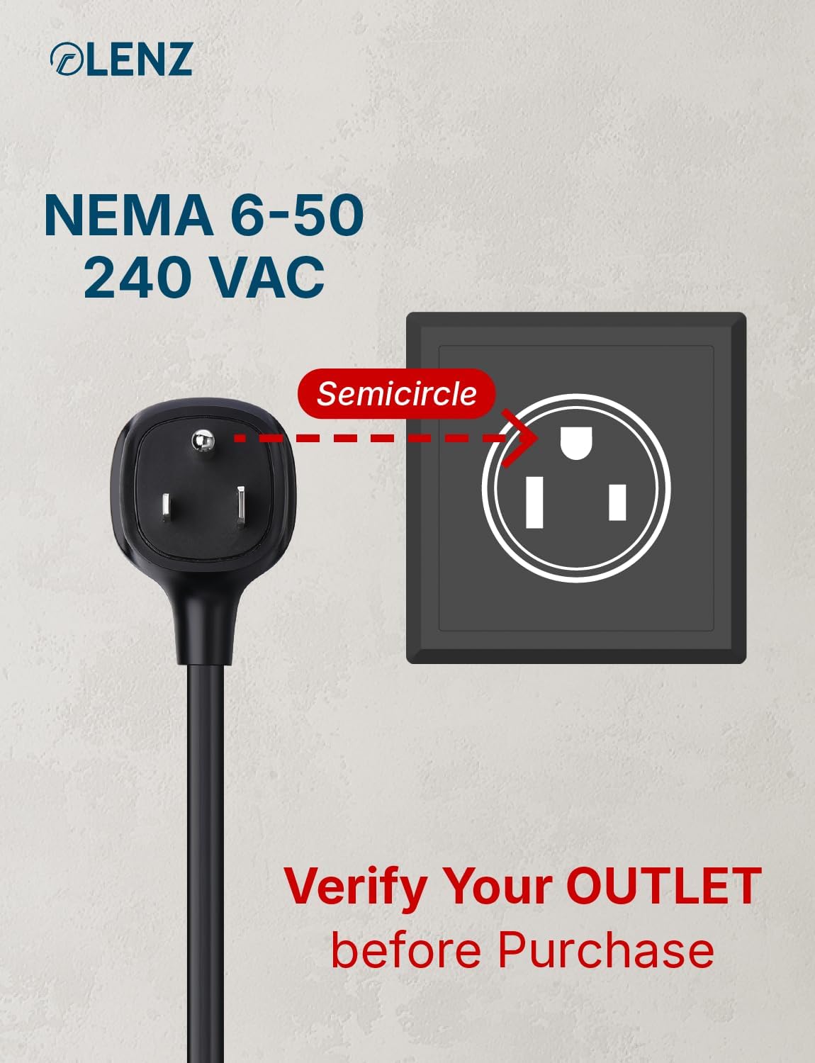 LENZ NEMA 6-50 240V outlet identification for Tesla Mobile Connector adapter