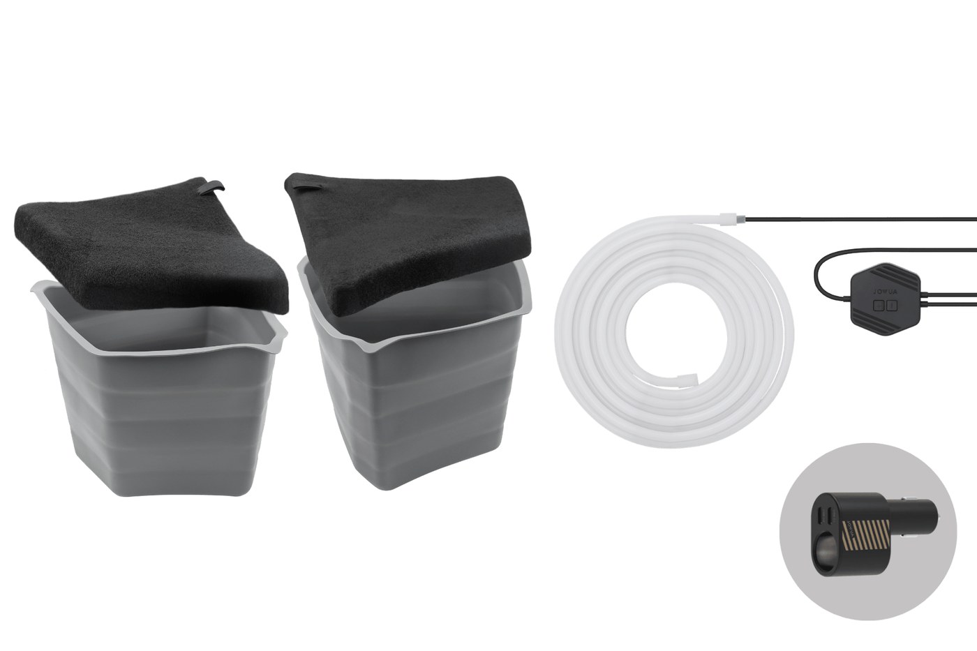 Jowua Tesla Model Y L trunk storage bins with carpeted lids and ambient light bundle