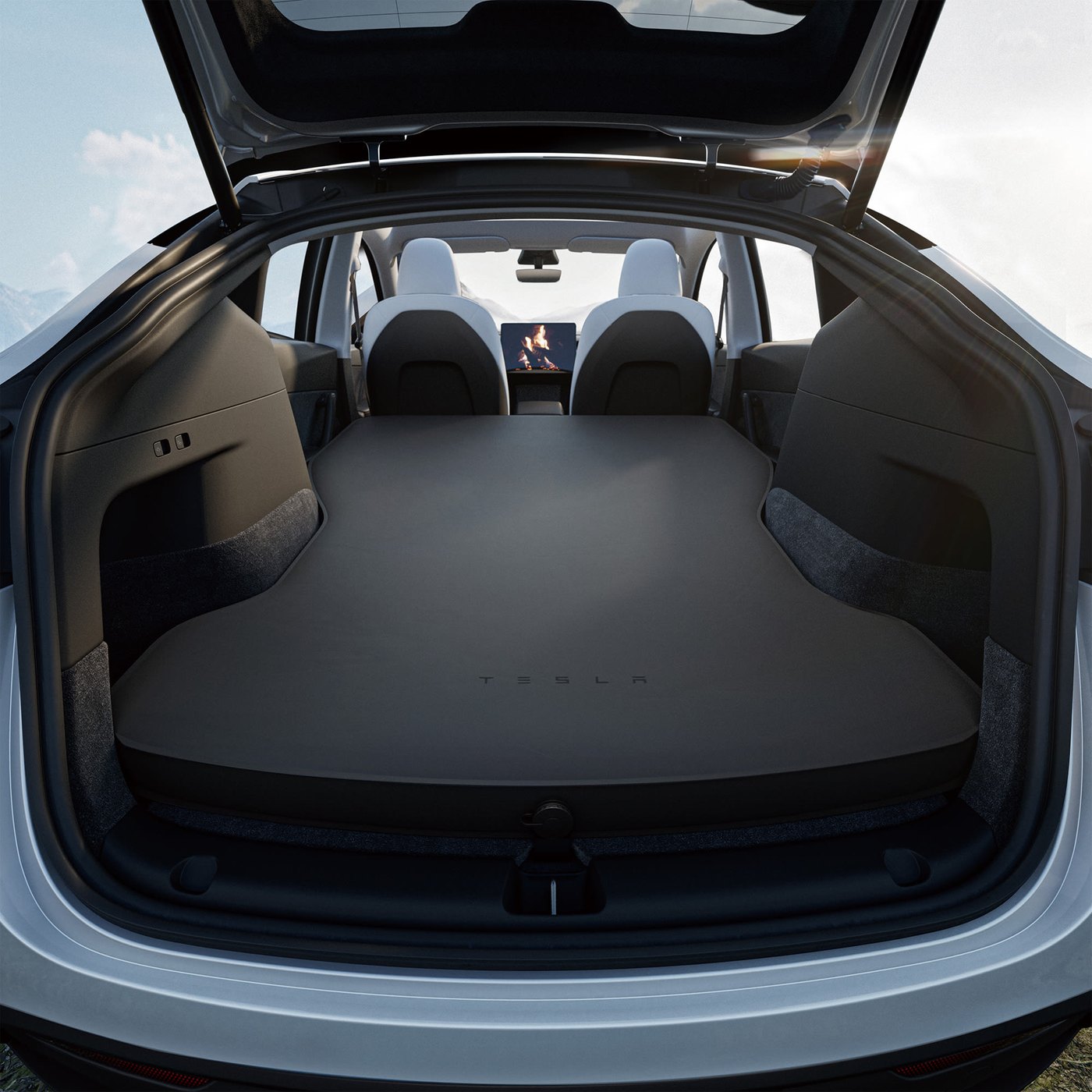Tesla OEM Model Y Air Mattress fitted in a Model Y with seats folded